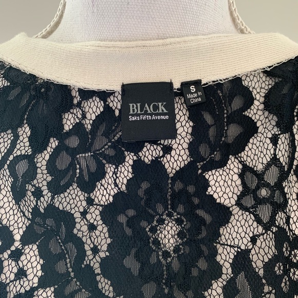 Saks White Button-up Cardigan with Black Lace - Picture 5 of 6